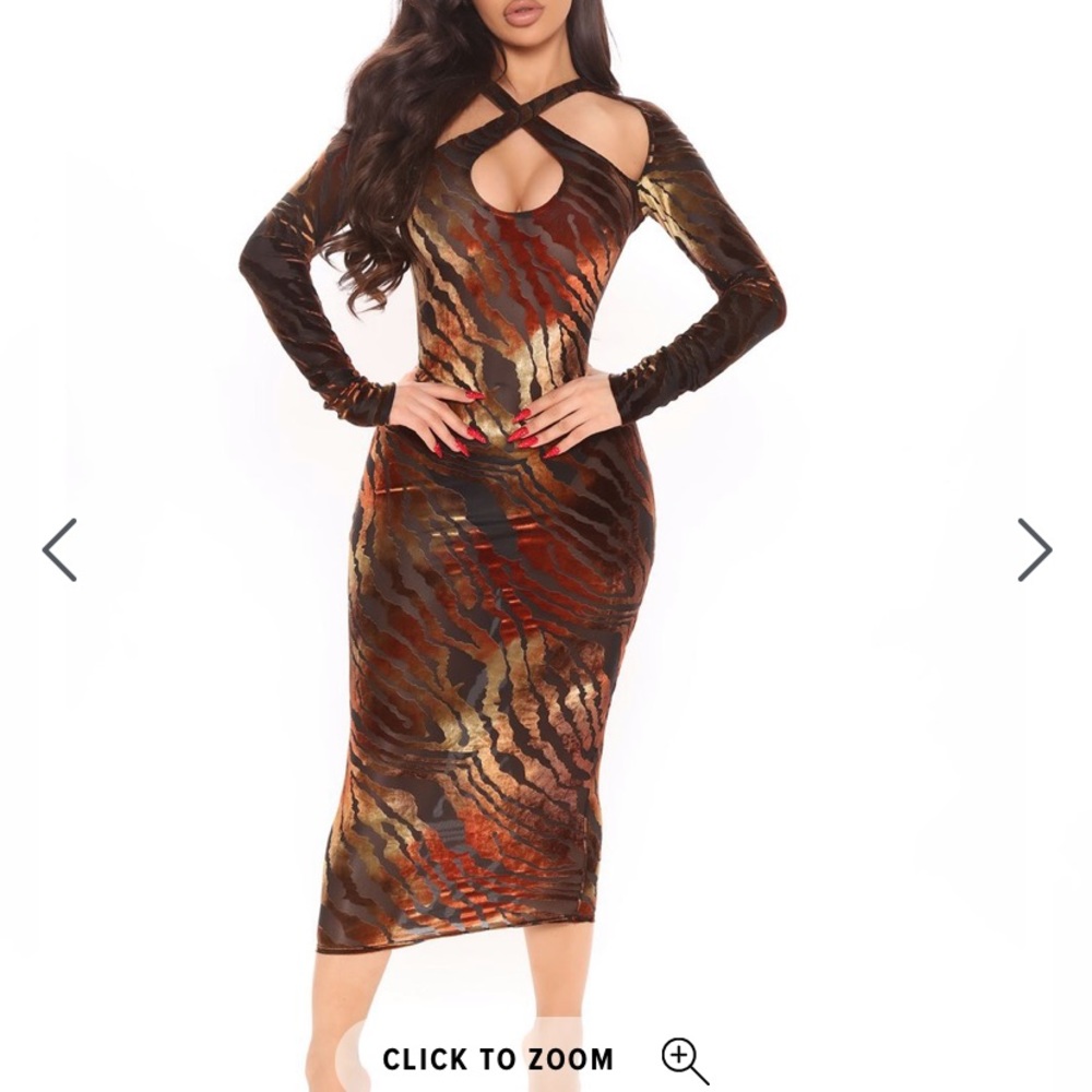 Mesh and Velvet Mix Tiger Print Midi Dress